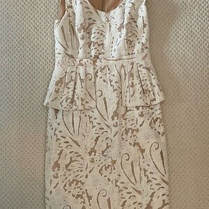 BCBGMaxAzria Cream Patterned Midi Dress